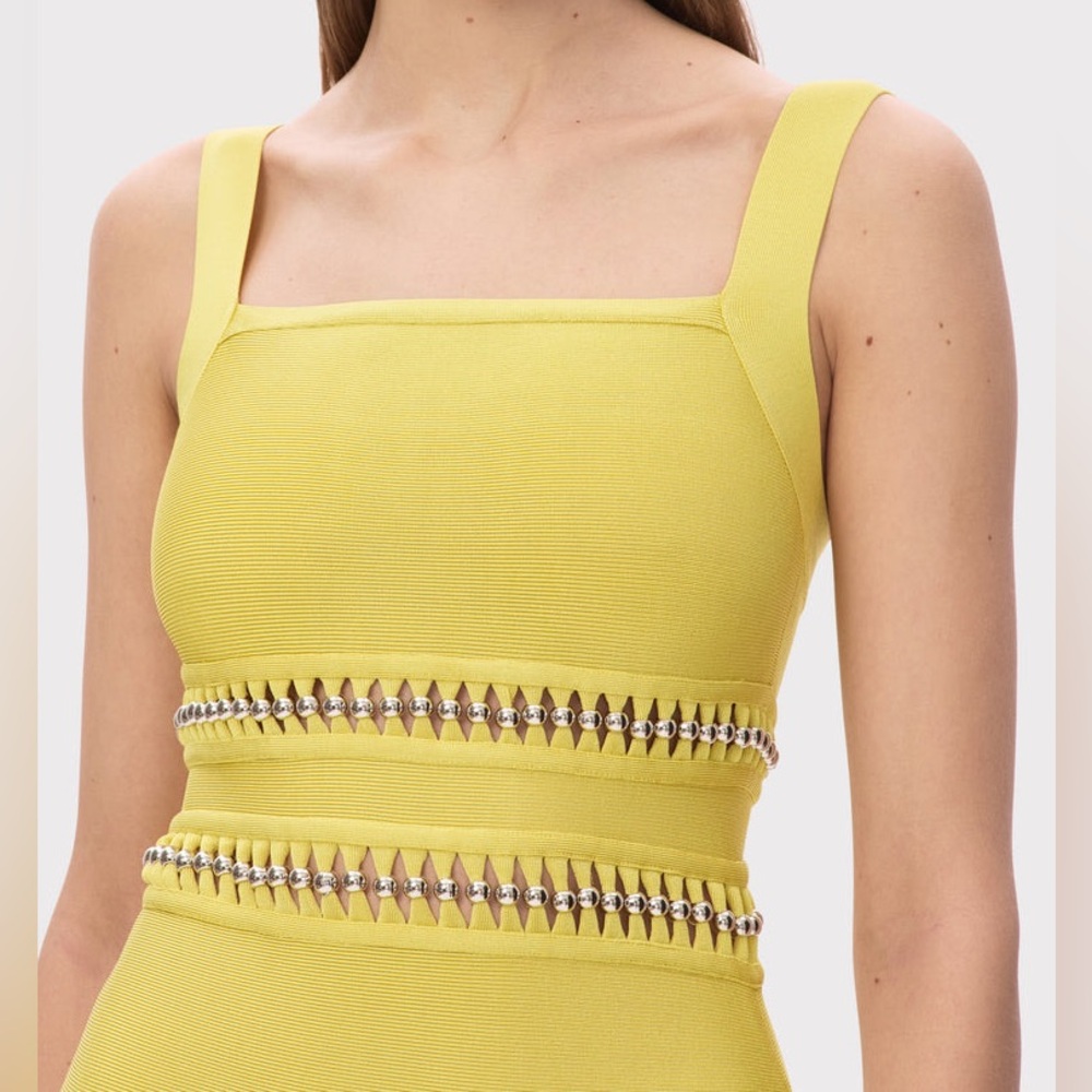 Yellow Sleeveless Fringe Bandage Dress - Picture 4 of 5
